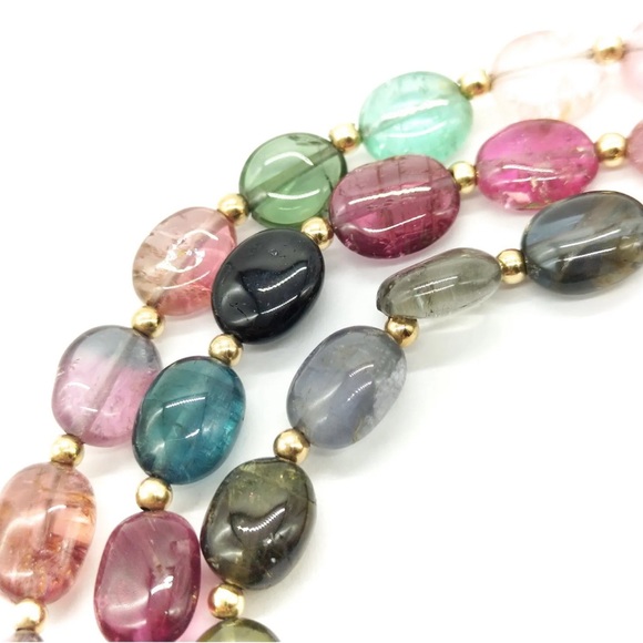 Gorgeous Natural Multicolored Tourmaline with 18k Necklace 19.6 inch 14.9 g